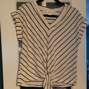 Monteau Cream and Black Striped Tie-Front Tee
